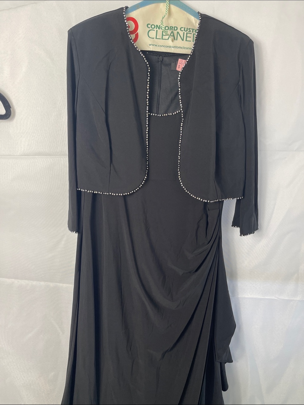 R&M Richard’s Formal Black Dress w/ Bolero Rhinestone Trim Side Ruched Side 14